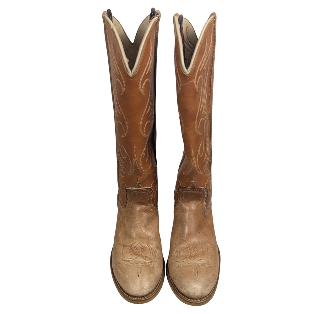 5M Vintage Dingo Tan Brown Leather Western Cowboy Boots Made in USA 7607 Women